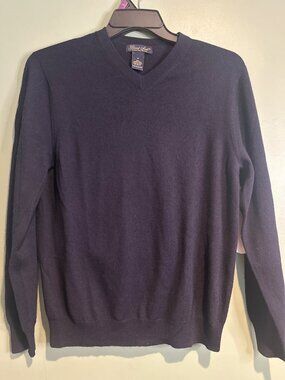 Garrett Scott 100% Extra Fine Merino Wool V Neck Sweater Men's Medium Navy Blue